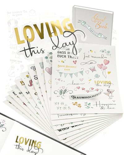 Homety Sticker Hochzeit Gästebuch (350 Sticker) - Aufkleber Hochzeit Gästebuch und Fotoalbum - Hochzeit Sticker Liebe für Gästebuch Deko (grün gold) von Homety