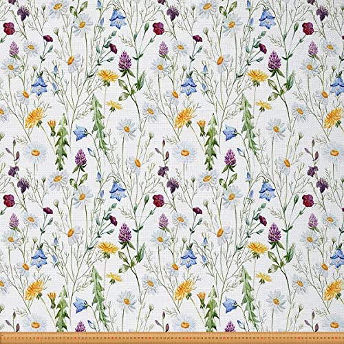 Blumen Stoff Meterware Bauernhaus Blumenmuster Polsterstoff für Stühle Bauerngarten Blumen Botanisch Dekorativ Wasserdicht für Drinnen und Draußen Gelb Lila Grün 460 x 150 (HxB) von Homewish