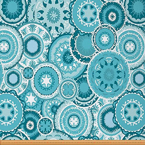 Boho Blumenstoff Meterware Mandala Blumen Polsterstoff für Stühle Runder Blatt Dekostoff Geometrisches Muster Draussen Stoff Traditioneller DIY Kunststoff Blau 276 x 150 (HxB) von Homewish