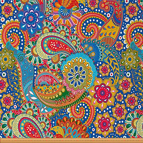 Boho Stoff Meterware Paisley Blumen Polsterstoff Farbenfroher Retro Dekostoff Mandala Stoff für Den Außenbereich Exotische Blume DIY Kunst Wasserdichter Stoff Polster und Wohnakzente 92 x 150 (HxB) von Homewish