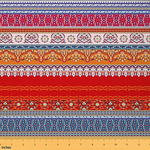 Boho Stoff Meterware Roter Boho Polsterstoff zum Quilten Nähen bunter Tribal Streifen Outdoor Stoff Mandala aztekisch exotisch wasserdicht DIY Polster und Wohnakzente 460 x 150 (HxB) von Homewish