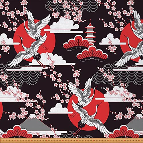 Crane Fabric Meterware Kirschblüten Polsterstoff zum Quilten Nähen von Kleidung Retro Dekorationsstoff im japanischen Stil Polster und Wohnakzente Heimwerker Patchwork 276 x 150 (HxB) Rot von Homewish