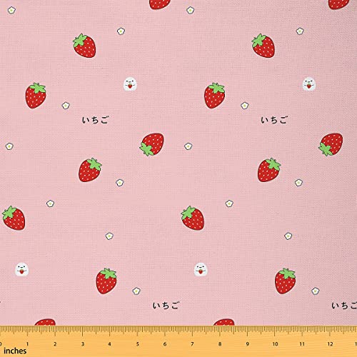 Erdbeer Stoff für Mädchen Meterware Kawaii Erdbeer Polsterstoff japanischer Stil rosa süßes Cartoon Obst Lebensmittel Thema DIY Outdoor Stoff Girly weißer Blumenstoff zum Quilten Nähen 92x150 (HxB) von Homewish