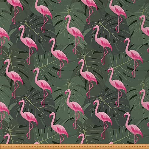 Flamingo Stoff Meterware Palmen Polsterstoff Hawaii Tropen Dekostoff Wilde Tiere Botanischer Stoff für Drinnen und Draußen Karikatur DIY Kunst Wasserdichter Stoff Rosa Grün 460 x 150 (HxB) von Homewish