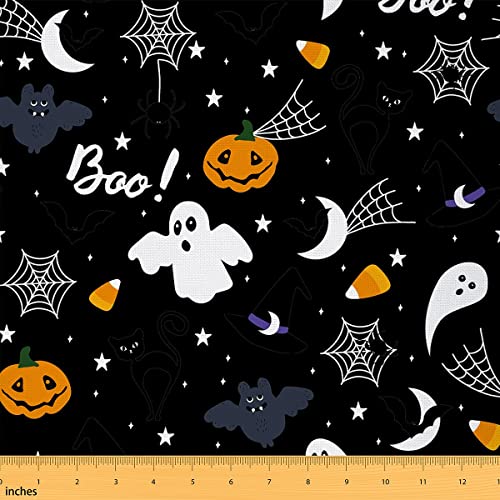 Fröhliches Halloween Material Stoff Meterware Kürbis Geist Polsterstoff Niedlicher Karikatur Fledermaus Spinnennetz Dekorstoff Meterware Mond Stern Gespenstisch Stoff Drinnen Draußen 92 x 150 (HxB) von Homewish