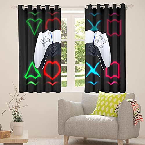 Gamer Vorhänge Videospiele Gaming Vorhänge Jungen Teens Kinder Schlafzimmer Fenster Vorhänge Videospiele Gamepad Joysticks D-Pad Fenster Drapes Action Buttons Spiel Konsole Vorhang Panels,46"X54" von Homewish