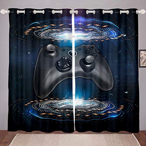 Gaming Fenster Behandlungen Vorhänge,Gamepad Spiele Vorhänge FÜR Kinder Jungen Teens,Gamer Joystick Fenster Vorhänge,Neuheit Fenster Fenster Vorhänge Schlafzimmer Wohnzimmer Dekor,Schwarz 55"X69" von Homewish