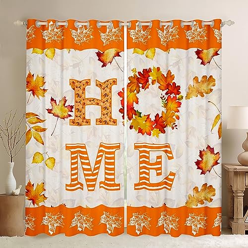 Herbst Dekor Vorhänge Herbst Ernte Verdunkelung Vorhänge Thanksgiving Geschenke Fenster Vorhänge Herbst Saison Bauernhof Ahorn Blatt Zimmer Vorhänge Geometrie Streifen Vorhänge,2 Panels 140Bx245L von Homewish