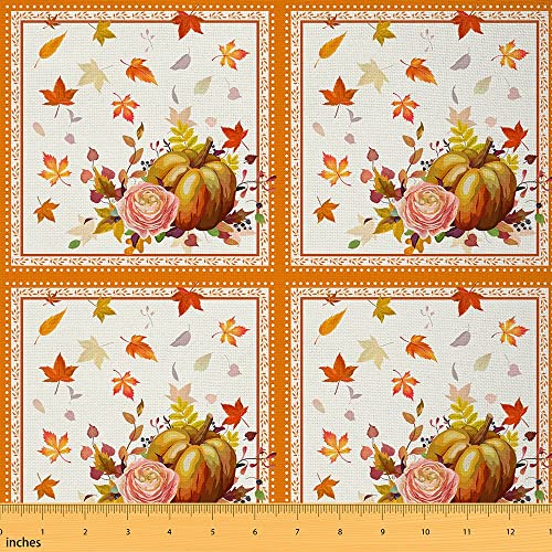 Herbstblätter Stoff Meterware Kürbis Polsterstoff Autum Floral Thanksgiving Day Bauernhaus Botanischer Dekostoff Blumenmalerei Bunter Drinnen Draußen Stoff Orange Wasserdichter Stoff 92 x 150 (HxB) von Homewish