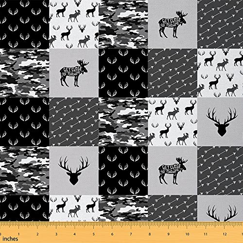 Hirsch Material Stoff Meterware Geweihstoff Pfeil Polsterstoff Camouflage Plaid Dekorstoff Wildtier Natur Stoff für Drinnen Draußen Camo Karo Craft Patchwork Schwarzgrau 92 x 150 (HxB) von Homewish