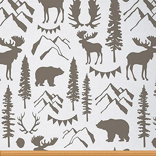 Hirsch Polsterstoff Weihnachts Elchgeweih Stoff Meterware Bären Dekostoff Wildtiere Pflanzen Berge Draussen Stoff Naturthema Wasserdichter Stoff Grau 92 x 150 (HxB) von Homewish