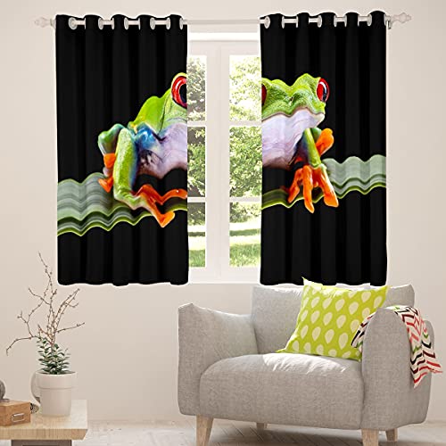 Homewish Frosch Fenster Vorhänge Tropischen Amphibien Blackout Vorhänge 3D Tier Frosch Fenster Drapes Teens Jungen Tropischen Regen Wald Vorhang Panels Leben Schlafzimmer Blackout Vorhänge,55"X96" von Homewish