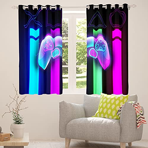 Jungen Gamepad Fenstervorhang Spieler Vorhänge für Kinder Mädchen Sohn Videospielfenster Vorhang Chic Lila Blau Schwarz Modern Fashion Spiel Regler Vorhang Schlafzimmer Dekor (2 Panels,55"X96") von Homewish