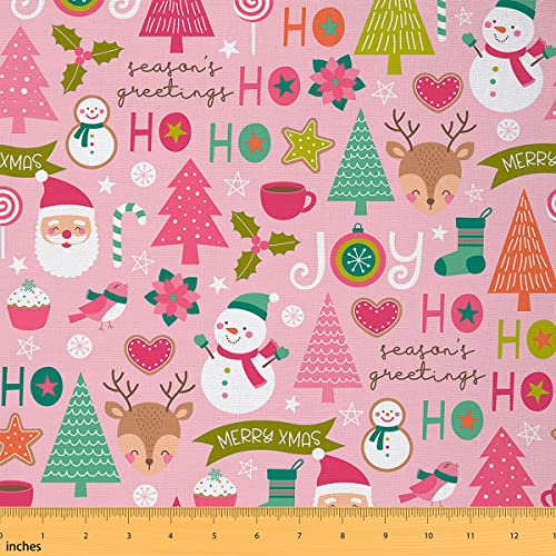 Karikatur Weihnachtsstoff Meterware Weihnachtsmann Hirsch Dekorationsstoff Weihnachtsschneemann Schneeflocke Weihnachtsbaum Polsterstoff Weihnachtsschmuck Drinnen Draußen Stoff Rosa 184 x 150 (HxB) von Homewish