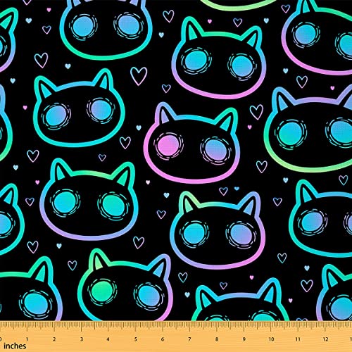 Katzen Stoff Meterware Schöne Tiere Möbelstoff Niedlicher Katzen Dekorativer Stoff Drinnen Draußen Stoff Kawaii Schwarz Kätzchen DIY Kunst Wasserdichter Stoff 276 x 150 (HxB) von Homewish