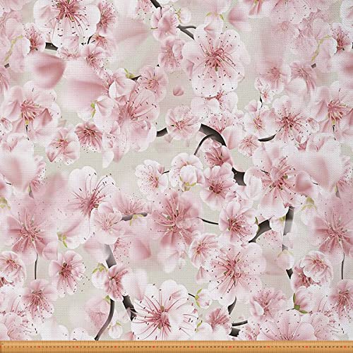 KirschblüTen Polsterstoff Japanischer Blumenstoff Meterware Rosa Blumenzweig Dekorationsstoff Romantische Pflanzenblätter Wasserdichter Draußen Stoff Polster Wohnakzente 920 x 150 (HxB) von Homewish