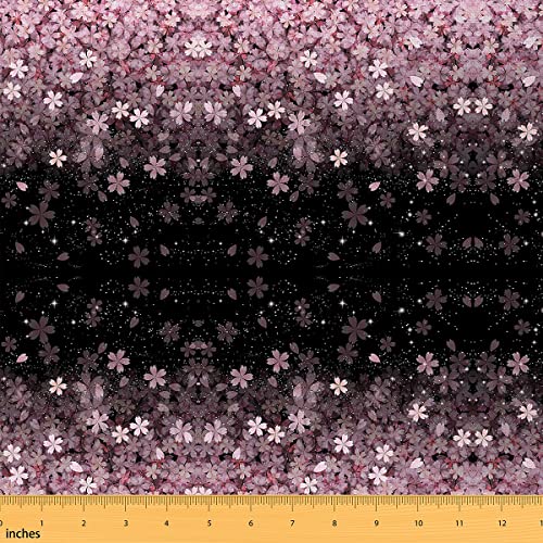 Kirschblütenstoff Meterware Rosa Blumen Polsterstoff für Stühle Blütenblatt Blumen Dekostoff Sternenhimmel Glitzer Mädchenhafter Stoff für drinnen und draußen 92 x 150 (HxB) Pink Schwarz von Homewish