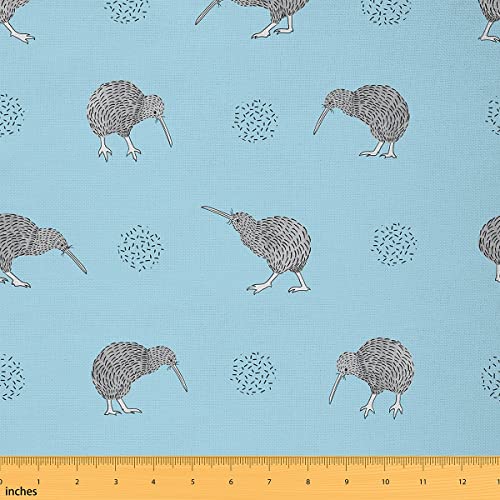 Kiwi Vogel Stoff Meterware Neuseeländischer Wildtier Polsterstoff Tropischen Einheimischen Dekostoff Wildtieren Doodle Stoff für Drinnen Draußen DIY Kunst Wasserdichter Stoff Graublau 184 x 150 (HxB) von Homewish