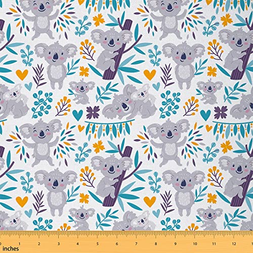 Koala Stoff Meterware Australien Wildtier Polsterstoff Blätter Blumenzweige botanischer Dekorationsstoff zum Quilten Nähen Cartoon Bär Kind Kawaii Stoff Geschenk Graublau 276 x 150 (HxB) von Homewish