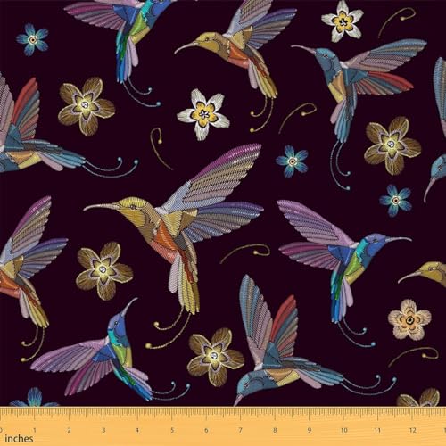 Kolibri Stoff Meterware Blumen Polsterstoff Wildvogel Dekorativer Stoff Tierische Botanische Blume Drinnen Draußen Stoff Wasserdichter Stoff für Quilten Nähen Blau Violett 184 x 150 (HxB) von Homewish