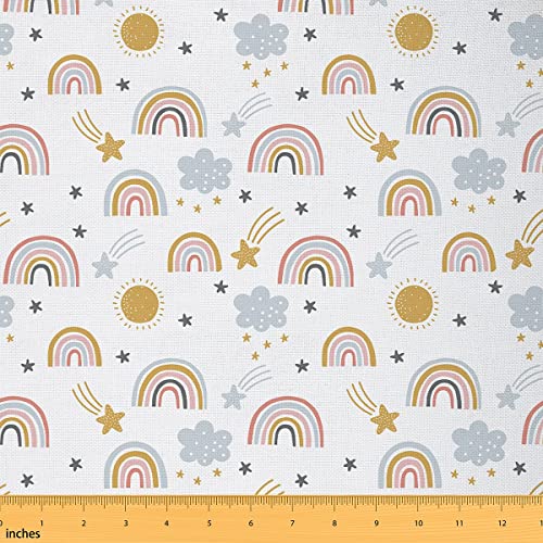 Mädchen Regenbogen Polsterstoff Meterware Sonne und Sterne Dekostoff für Stühle Cartoon Wolke Kawaii Deko wasserdicht Indoor Outdoor Stoff DIY Kunst 184x150 (HxB) Bunt von Homewish