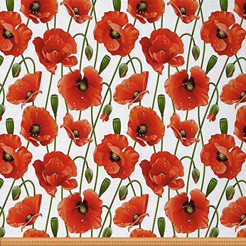 Mohn Stoff Meterware Blumen Polsterstoff für Stühle Rote Blumen Dekorationsstoff Botanische Blumenknospe Drinnen Draußen Stoff DIY Kunst Wasserdichter Stoff Rotgrün 92 x 150 (HxB) von Homewish