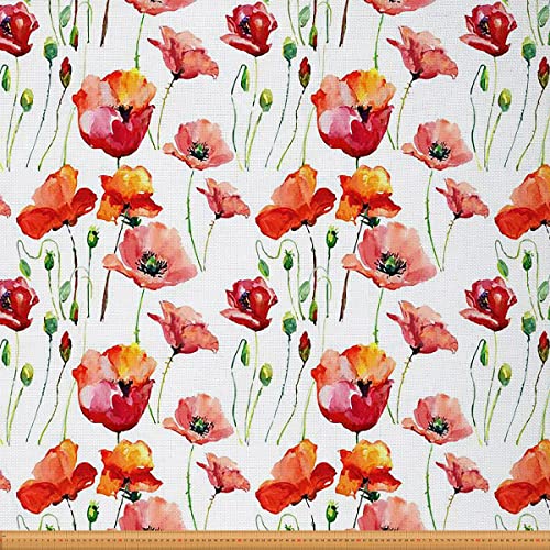 Mohnblumen Polsterstoff Meterware Roter Blumenstoff für Stühle Aquarell Rustikal Botanischer Garten Dekorations Stoff für Heimwerkerprojekte Im Innen und Außenbereich Orange 184 x 150 (HxB) von Homewish