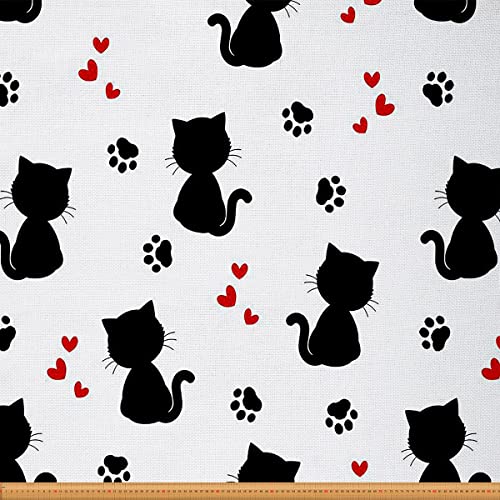 Outdoor Stoff mit schwarzen Katzen Meterware niedlicher Katzen Polsterstoff für Stühle Stoff mit Katzenpfoten Cartoon schöne schwarze Katzen Haustier Tier Dekor stoff für DIY projekte 92 x 150 (HxB) von Homewish