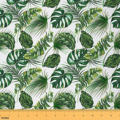 Palmenblätter Stoff Meterware Hawaii Möbelstoff Monstera Bananenblätter Indoor Outdoor Stoff Sommer Tropische Blätter Dekostoff Basteln Patchwork DIY Grün Weiß 276 x 150 (HxB) von Homewish