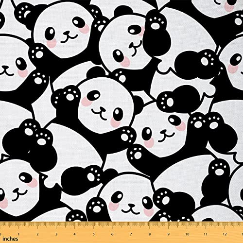 Panda Stoff Meterware Kawaii niedlicher Panda Dekostoff zum Quilten Nähen schwarz weißer Panda Polsterstoff Cartoon Riesenpanda Stoff für Kinderkleidung DIY 92 x 150 (HxB) Schwarz Weiß von Homewish