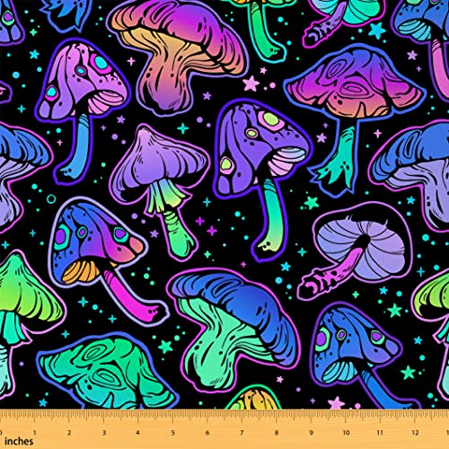 Pilz Stoff Meterware Süße Trippy Pflanzen Polsterstoff Ombré Karikatur Kawaii Dekorationsstoff Neonstern Stoff für Drinnen und Draußen DIY Kunst Wasserdichter Stoff Lila 184 x 150 (HxB) von Homewish