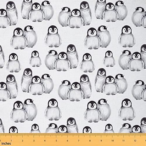 Pinguin Stoff Meterware für Kinder Jungen Mädchen Antarktis Tier Polsterstoff Kawaii Cartoon Pinguin Dekostoff zum Quilten Nähen Geschenk DIY Art Kleidung Grau Weiß Schwarz 184 x 150 (HxB) von Homewish