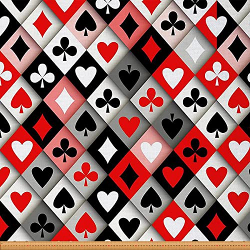 Poker Stoff Meterware Geometrischer Polsterstoff Rauten Dekostoff Casino Stoff für Drinnen und Draußen Herzmuster DIY Kunst Wasserdichter Stoff Basteln Patchwork Rot Schwarz 92 x 150 (HxB) von Homewish