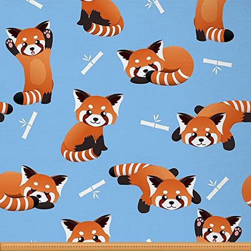 Roter Panda Polsterstoff Meterware Kawaii Dekostoff für Polstermöbel und Heimwerkerprojekte Cartoon niedliches Wildtier Bambusblätter wasserdichter Outdoor Stoff 92 x 150 (HxB) Blau von Homewish