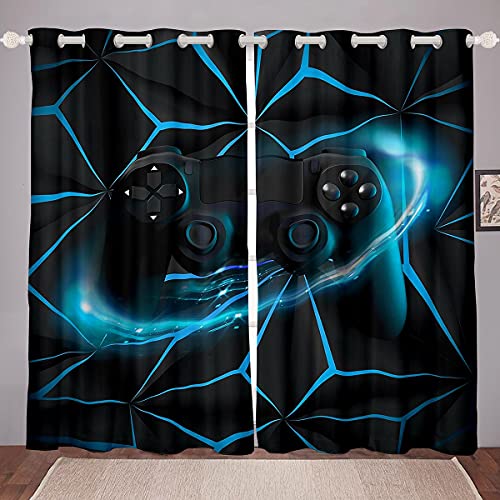 Spiel Vorhang Teens Gaming Fenster Vorhänge Jungen Kinder Videospiel Gamer Fenster Behandlungen Geometrische Vorhänge Blau Schwarz Schlafzimmer Dekor Fenster Vorhang Panels 46 "x54, 2 Panels von Homewish