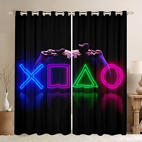 Spieler Fenster Behandlungen Spielen Fenster Vorhänge Gamepad Tülle Vorhänge Spiele Neon Vorhang für Kinder Jungen Jugendliche Mann Jugendlicher, Wohnzimmer Dekor Schwarz Lila 46"x54", 2 Panels von Homewish