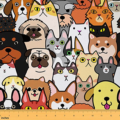 Tierstoff Meterware Cartoon Katze Hund Polsterstoff Kawaii Corgi Mops Druck dekorativer Stoff zum Quilten Nähen Bauernhaus Haustier Tiere Stoff für Kinder Geschenk DIY Kleidung 184 x 150 (HxB) von Homewish