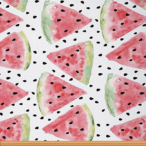 Wassermelonen Stoff Meterware Aquarell Wassermelonen Polsterstoff für Stühle tropischer Sommer Hawaii Obst Dekorationsstoff Bastel Patchwork DIY Kunstgeschenk 92 x 150 (HxB) Grün Schwarz von Homewish