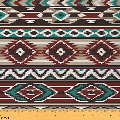 Western Boho Stoff Meterware Southwestern Aztec Möbelstoff Ethnic Tribe Drinnen Draußen Stoff Retro Weinlese Geometric DIY Wasserdichter Stoff Burgendy Blau 276 x 150 (HxB) von Homewish