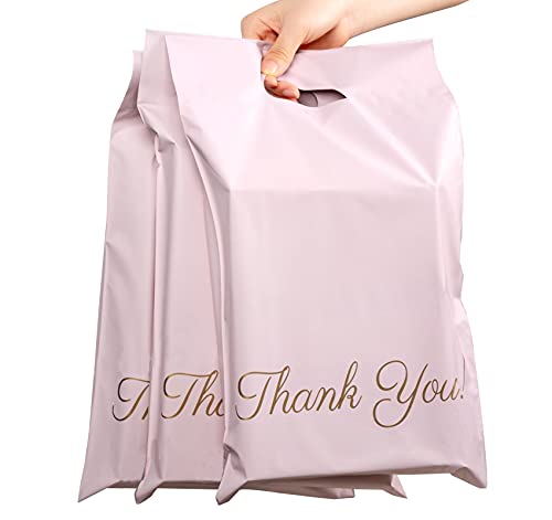 60 Versandbeutel Champagnerrosa, Plastik Versandtaschen 250 x 350mm Tragbare Poly-Kunststoffbeutel mit Golden "Thank You" Selbstklebend und blickdicht, Versandtüten für Kleidung von Homewit