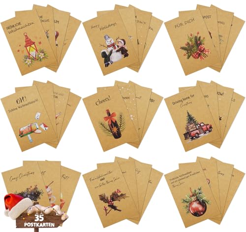 Homewit 35 Stk Weihnachtskarte Postkarten Klappkarten Blanko witzige Weihnachtskarten Christmas Cards, Grußkarten, Weihnachtskarten mit Weihnachtsatmosphäre Echte Szenenmuster für Familie, Freunde von Homewit