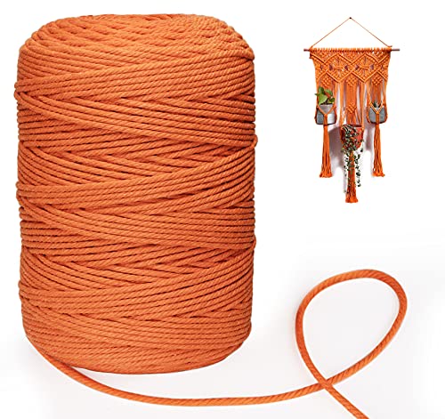 Homewit Baumwollgarn Makramee Garn 3mm x 300m Kordel Natur Baumwollkordel, Naturliches Baumwolle Garn für Makramee Wandbehang und Hängepflanze Pflanze Aufhänger, Weben Dekoration - Orange von Homewit