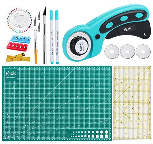 Homewit Rollschneider Stoffschneider Set, Schneidematte A3 + Rollschneider + Patchwork lineal Set & Einige Klein Nähzubehör Selbstheilende Schneidematte Set für Patchwork, Quilting und Schneiderei von Homewit