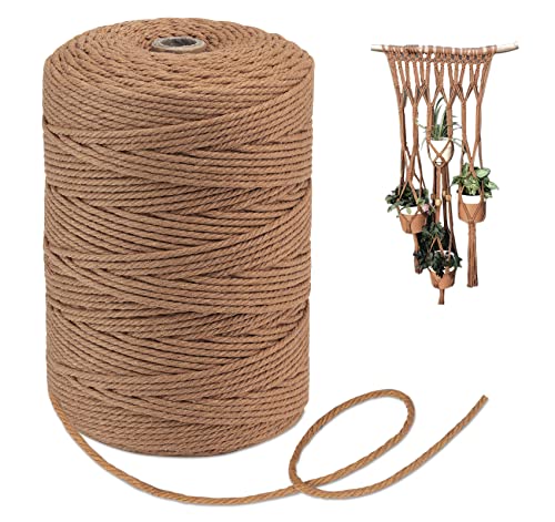 Makramee Baumwolle Garn 3 mm x 300 m Macrame Cord und Natürliche Baumwollgarn, Geflochtenes Baumwollseil für Pflanzenaufhänger, Wandbehang, Traumfänger Deko Schnur Stricken - Kaffeefarben von Homewit