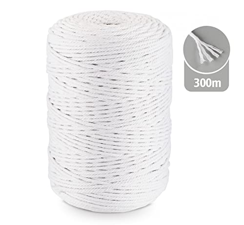 Makramee Garn Weiß, Homewit Macrame Cord 3mm x 300m und Makramee Baumwollgarn, Baumwollkordel für Blumenampel Makramee Wandbehang und Hängepflanze Pflanze Aufhänger, Weben Dekoration von Homewit