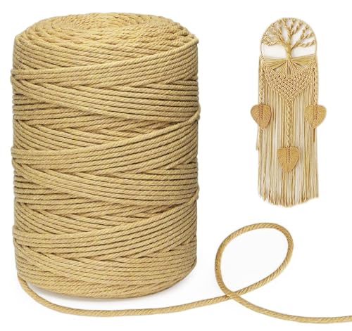 Premium Makramee Garn, Homewit Macrame Cord 3mm x 300m und Makramee Baumwollgarn - Kamel Farbe, Baumwollkordel für DIY Handwerk für Pflanzenaufhänger, Wandbehang, Traumfänger Deko von Homewit