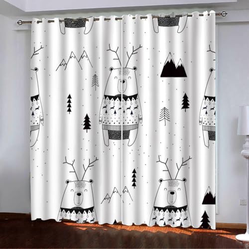 Gardinen Wohnzimmer Schwarzer Baumbär Schallschutz Vorhang Polyester Verdunklungsvorhänge Curtains Living Room Schlafzimmer Vorhang Blickdicht Thermovorhang Waschbar Vorhänge 2x110x215 cm von Homeyang