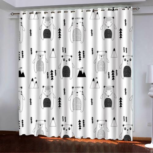 Gardinen Wohnzimmer Weißer Schwarzbär Schallschutz Vorhang Polyester Verdunklungsvorhänge Curtains Living Room Schlafzimmer Vorhang Blickdicht Thermovorhang Waschbar Vorhänge 2x110x215 cm von Homeyang