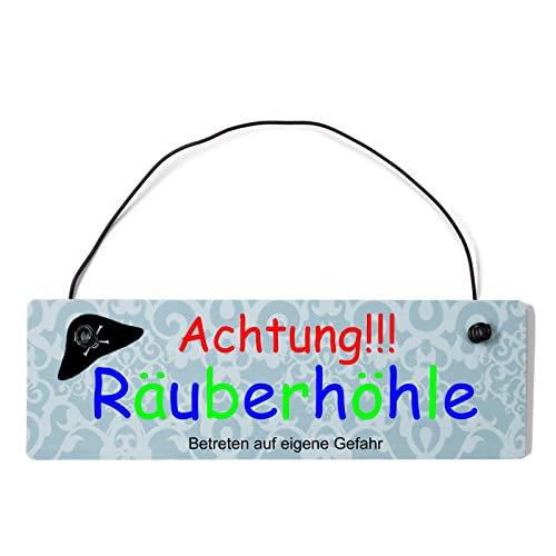 Achtung Räuberhöhle Dekoschild Türschild blau mit Draht von Homeyourself