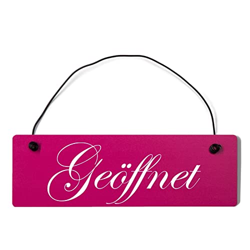 Geöffnet Dekoschild Türschild pink mit Draht von Homeyourself